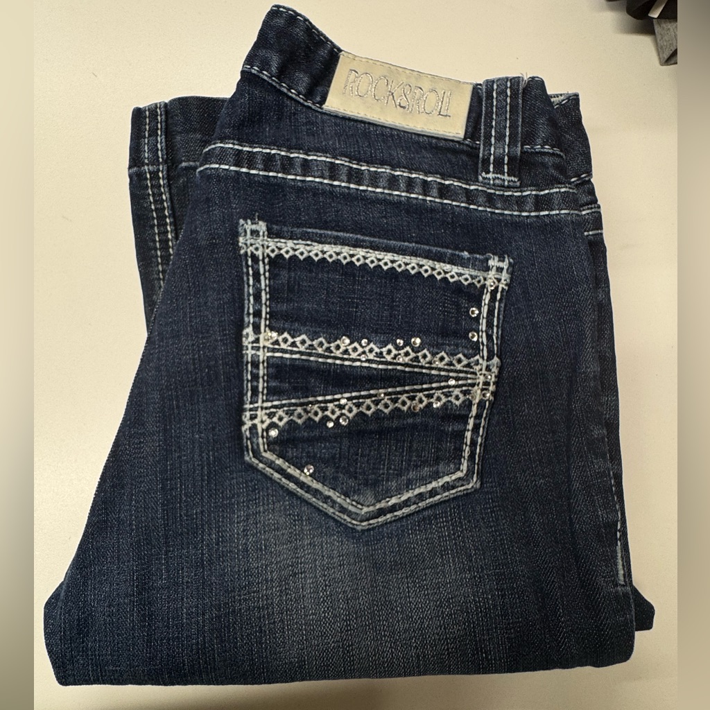 Rock & Roll Dark Indigo Jeans With Embellished Pocket